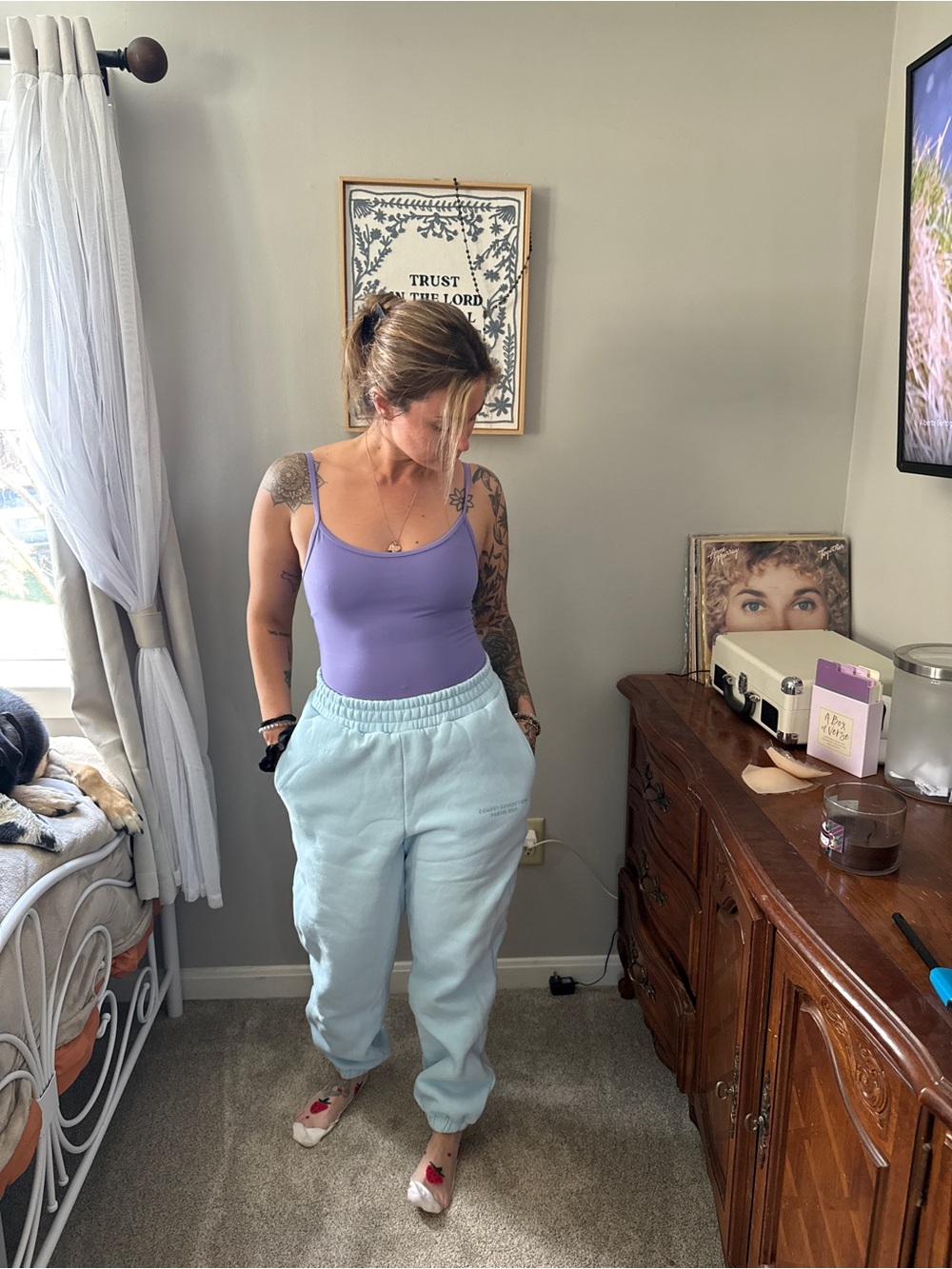 High-Rise Relaxed Track Pants in Light Blue